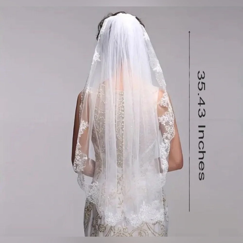 Lace Embroidered and Gems Edge Bridal Wedding Veil White With Comb NWT